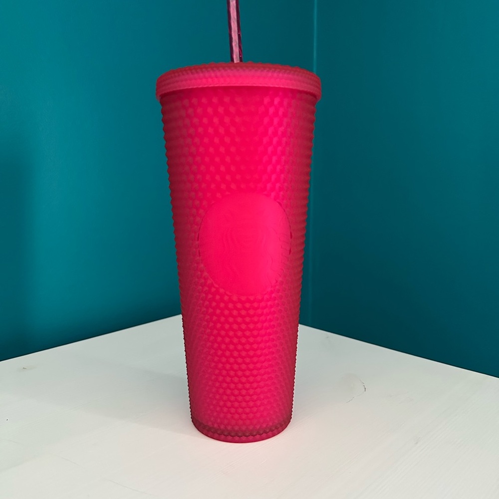 Pink Textured Tumbler with Straw